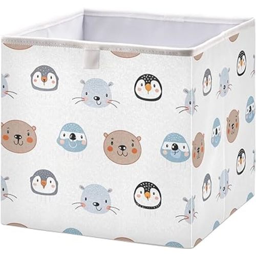 Storage Basket Cute Arctic Animals Foldable 11 x 11 x 11 in Cube Storage Bin Home Decor Organizer Storage Baskets Box for Shelves, Closet, Laundry, Nursery