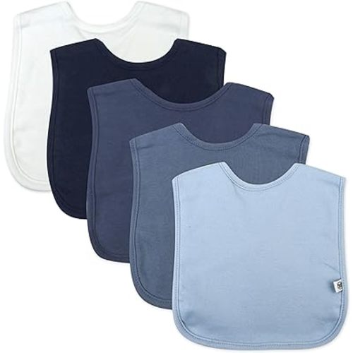 HonestBaby Multipack Reversible 4-in-1 Bibs Absorbent Terry and Knit 100% Organic Cotton Infant Baby Boys, Girls, Unisex, Ombre Blues, One Size