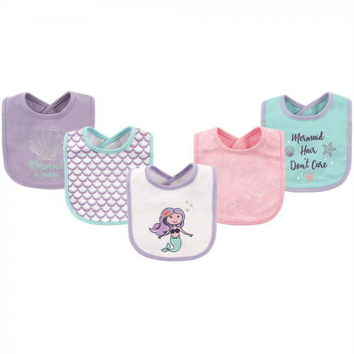Hudson Baby Infant Girl Cotton Bibs 5pk, Mermaid, One Size