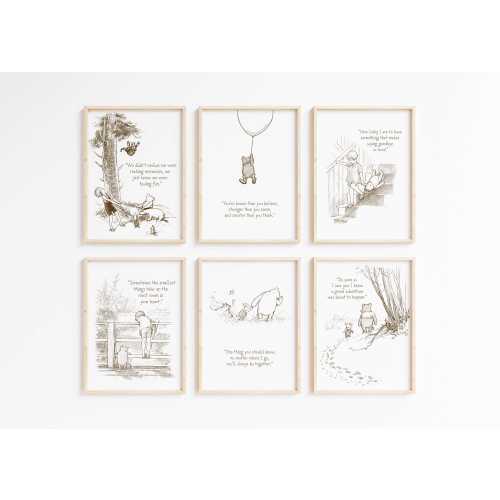 Classic Winnie The Pooh Nursery Art Prints, Neutral Nursery Wall Decor, Classic Pooh Bear Quote Print, Gender Neutral Wall Art, Vintage Pooh