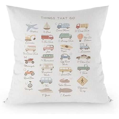Classroom Pillow Covers 18x18, Classroom Pillows for Kids Reading Corner, Toddler Boys Kids Room Nursery Decor, Transportation Alphabet Kids Pillows Decorative Throw Pillows Cover