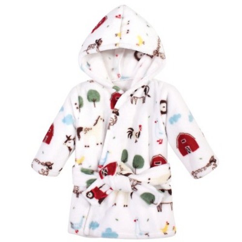 Hudson Baby Infant Boy Plush Animal Face Bathrobe, Boy Farm Animals, 0-9 Months