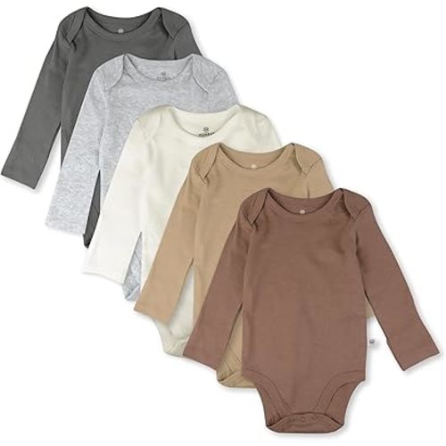 HonestBaby Baby Long Sleeve One-Piece 100% Organic Cotton Bodysuits (5 Pack)