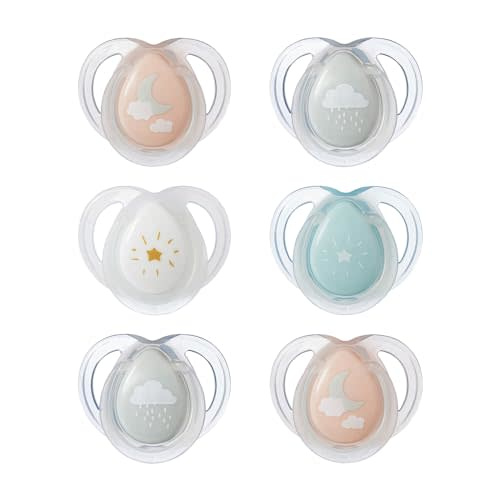 Tommee Tippee Night Time Pacifier, 0-6 Months, Symmetrical Silicone Baglet, BPA-Free Binkies, Glow in The Dark Technology, Pink Pastels, Pack of 6