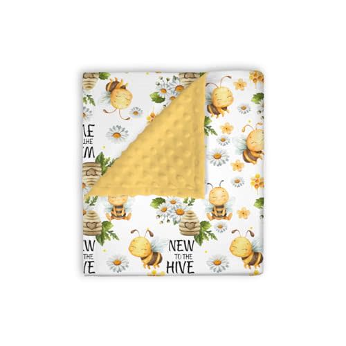 EyMzcod Mink Baby Girls Blankets Honey Bumble Bee Floral, New to Hive Daisy Flower Soft Double Layer Dotted Backing Receiving Swaddle, Newborn Infant Toddler Nursery Crib Bedding Shower Gift 30x40