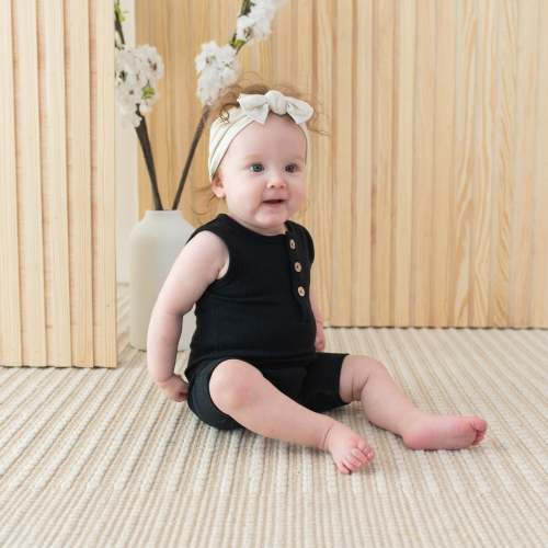 Ribbed Sleeveless Shortall in Midnight - 3-6 months