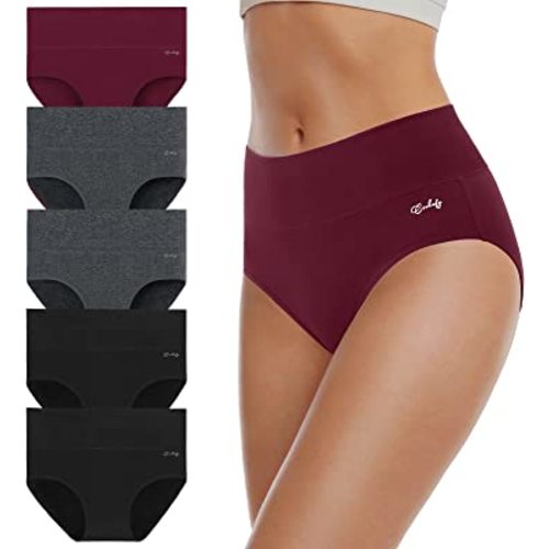 coskefy Women's High Waisted Cotton Underwear Soft Breathable Panties Stretch Briefs Seamless Ladies Panties 5 Pack