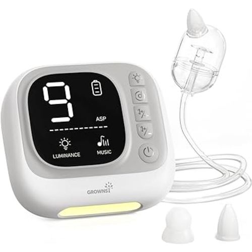 GROWNSY Nasal Aspirator for Baby, Hospital Grade Baby Nose Sucker, Electric Nose Suction with White Noise Function, Powerful 9 Levels Suction Adjustable, 4 Music and 7 Night Light Soothing