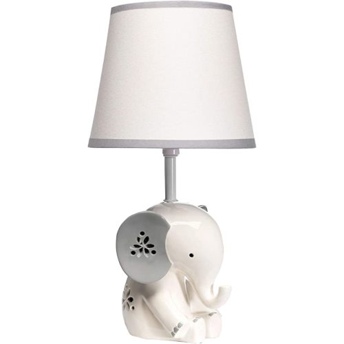 Lambs & Ivy Happy Jungle White/Grey Elephant Nursery Lamp with Shade & Bulb