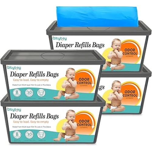 Diaper Pail Refill Bags Compatible with Diaper Genie Easy Roll Signature & Platinum Pails,4-Pack (120 Bags) Hold up to 5640 Newborn Diapers Extra Thickness Powerful Odor Control Easy to Use