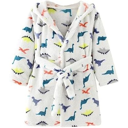 Toddlers Kids Hooded Robe Boys Girls Soft Flannel Bathrobes Pajamas Plush Robe