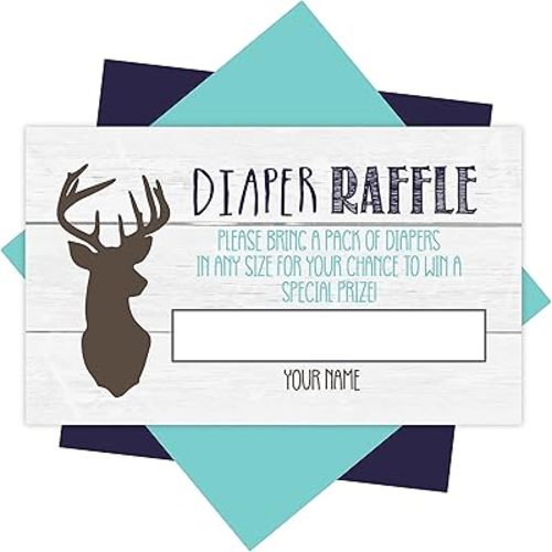 Hadley Designs 25 Baby Shower Diaper Raffle Tickets For Baby Shower Boy - Deer Baby Shower Games For Boys, Diaper Raffle Cards, Baby Raffle Tickets, Baby Shower Invitation Inserts, Baby Shower Ideas - Deer Boy