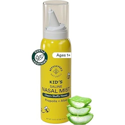 Kids' Saline Nasal Mist by Beekeeper's Naturals, Clears Stuff Noses, Nasal Spray for Kids 1+ w/ Saline, Aloe & Propolis, 3 fl oz