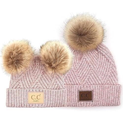 Funky Junque Matching 2 Pack: Adult/Infant (Double POM) - Diagonal Stripes - Rose