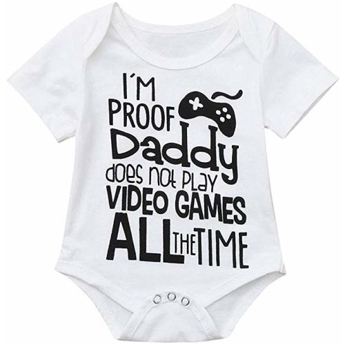 Infant Baby Girl Boy Romper, Short Sleeve Letter Print Bodysuit, Fashion Basic for Newborn Toddler Kid - 3-6 Months - White