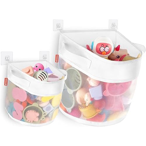 UNEEDE 2Pcak Bath Toy Organizer,Big Capacity Bathtub Toy Storage Organizer,Quick Access Bath Toy Holder For Bathtub,Baby Organizer And Storage,Quick Dry Baby Bath Toy Storage For Tub,Mesh Shower Caddy
