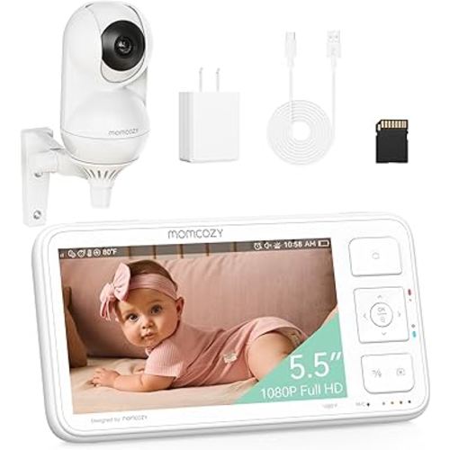 Momcozy Baby Monitor, 5.5" 1080P Full HD Video Baby Monitor with Camera and Audio, 5800mAh Battery, Up to 120-hrs, ECO, VOX, 1640ft Range, 32GB SD Card for Image & Video Storage