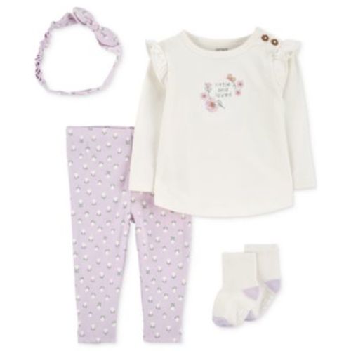 Baby Girls 4-Pc. Floral-Print Headwrap, Top, Pants & Socks Set