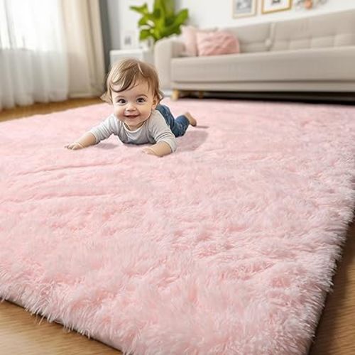 Pink Area Rugs for Bedroom Girls, Living Room Decor, Fluffy Fuzzy Shag Rug 4x6 for Kids Room, Soft Cute Baby Play Mat, Indoor Floor Carpet for Teen, Nursery, Preppy Dorm, Plush Aesthetic Bedside Rug