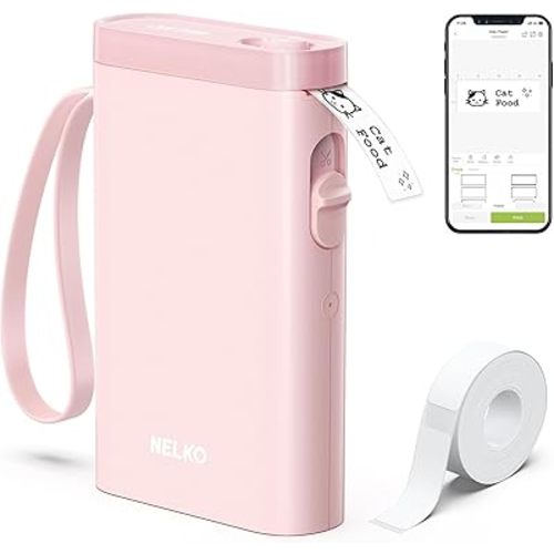 Nelko Label Maker Machine with Tape, P21 Bluetooth Label Printer, Wireless Mini Label Makers with Multiple Templates for Organizing Office Home, Pink