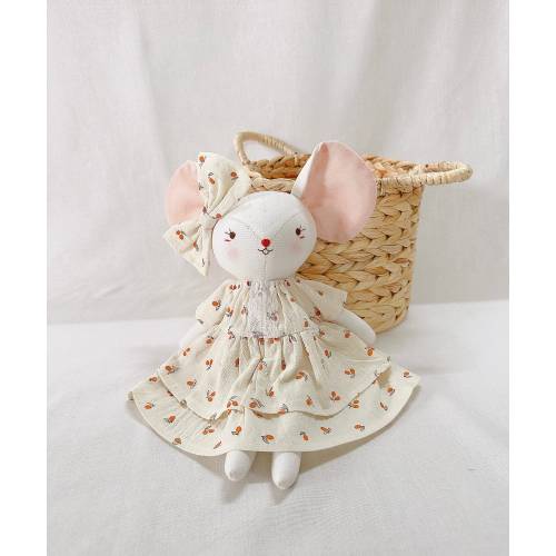 Handmade Mouse Doll With Baby Dress, Linen Doll, Fabric Doll For Daughter, Cotton Doll, Baby Gifts, Christmas Gift, 100% Safe For Baby 33 cm