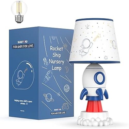 Rocket Lamp,Kids Lamp,Space lamp with E26 Blub & Shade,Space Decor for Boys Room,Apply to Space Themed Bedroom Decor(White)