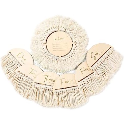 ibwaae Boho Baby Monthly Milestone Cards 7 Double Sided Wooden Milestone Discs from Newborn to 1 Year Photo Prop Announcement Sign Baby Registry Search for Baby Gift