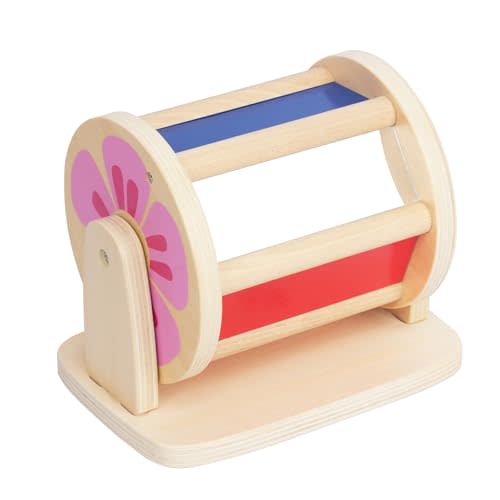 Montessori Spinning Drum Baby Toys, Wooden Tummy Time Mirror Play Kit and Rainbow Fabric Ball Kit Toys for 6-12 Months Toddlers