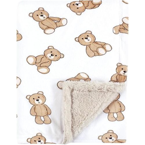 Hudson Baby Unisex Baby Plush Blanket with Furry Binding and Back, Teddy Bears, One Size