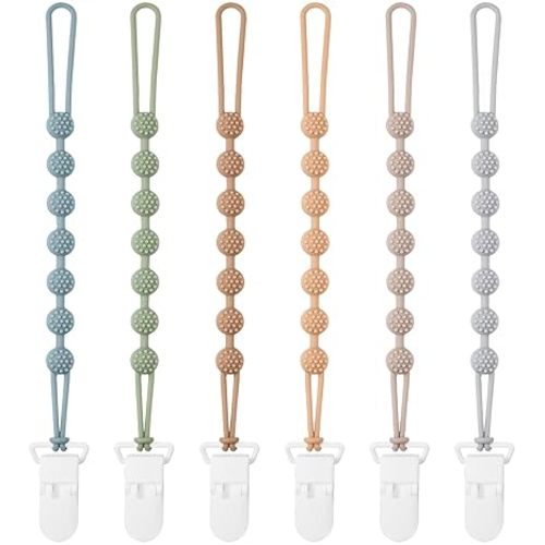 Baby Pacifier Clip, 6 Pack Silicone Pacifier Holder with One Piece Design for Baby Boy and Girl, BPA Free Soft Flexible Paci Binky Clips