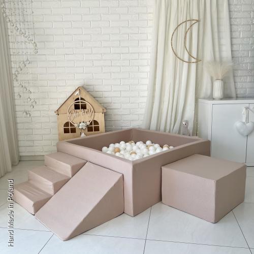 Beige Climbing Foam Play Set with large square ball pit + 400 Balls Own Color Mix | Foam playset | Block playset | Indoor Playground Gym