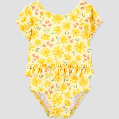 Carter's Just One You®️ Baby Girls' Short Sleeve Floral Printed One Piece Swimsuit - Yellow 3m