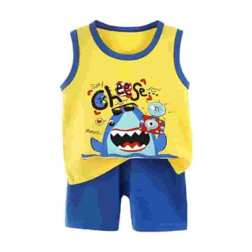 Medaww Boys 2 Piece Summer Outfits Short Sets Kids Tank Tops and Elastic Waist Shorts with Pockets (Yellow,5-6 Years)