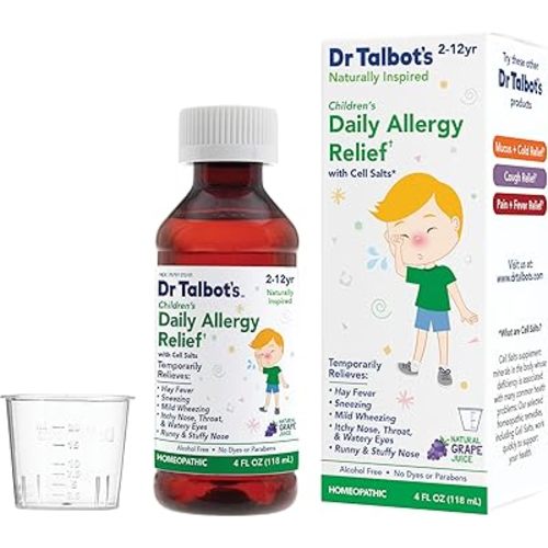 Dr. Talbot's Children's Allergy Relief Medicine - 4 oz - Includes Dosage Cup - for 2-12 Years Old - Natural Grape Flavor (Packaging Varies)