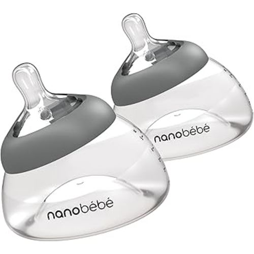 Nanobebe Breastmilk Bottle, Breastfeeding Newborn Breast Like, Anti Colic, Perfect Latch, Preserves Breast Milk nutrients, Twin-Pack Grey