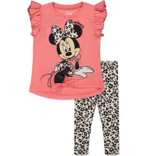 Mickey Mouse & Friends Minnie Mouse Infant Baby Girls Knotted Fashion Graphic T-Shirt and Leggings Outfit Set Dark Pink 18 Months