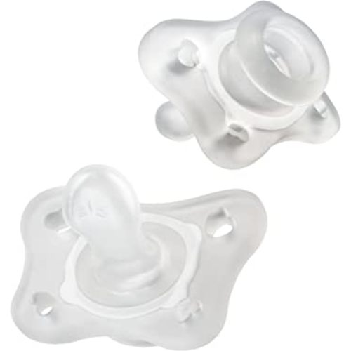 Chicco PhysioForma 100% Soft Silicone Mini One Piece Pacifier for Babies Aged 0-2 Months | BPA & Latex Free | Reusable Sterilizing Case | Clear, 2pk