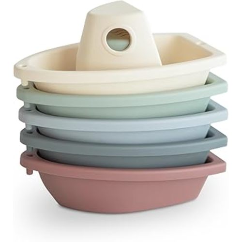 mushie Stackable Bath Boats Toy (Original) | Floating Bathtub Toys for Baby & Toddler, Set of 5 | Made in Denmark
