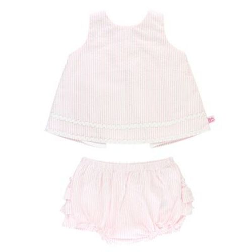 Rufflebutts Pink Seersucker Ric Rac Swing Top And Bloomer Set, Pink, 0-3 Months