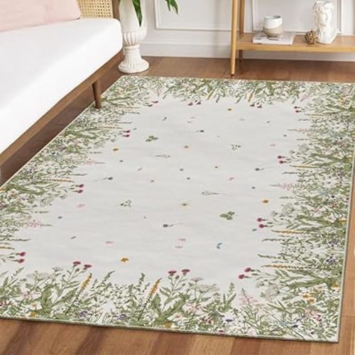 Artoid Mode Antique Herbs and Wild Flowers Area Rug, Home Decor Low-Profile Area Rugs for Entryway Bedroom Living Room Laundry Room Indoor 5x7 Feet