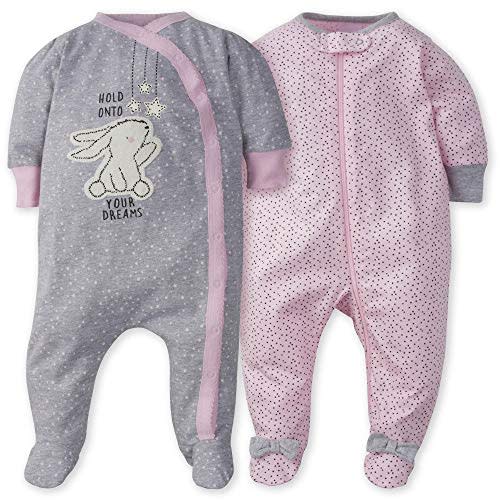 GERBER Baby Girls 2-Pack Sleep 'N Play, 0-3 Months Pink