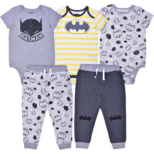 Batman Baby Boys Bodysuit & Jogger Pants (Boys) 5-Piece Set, Sizes Newborn-24 Months