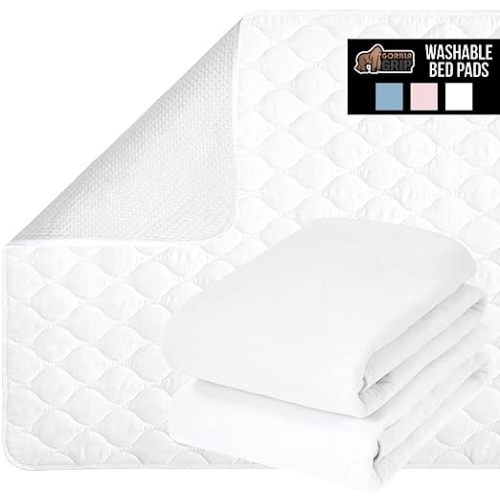 Gorilla Grip Washable and Reusable Underpads, Absorbent Leak Proof Bed Pads, 52x34 2 Pack - White