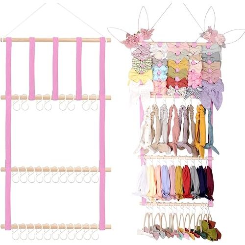 POVETIRE Headband Holder Hair Bows Organizer for Girls, Baby Headbands Hair Accessories Organizer Storage Wall Hanging Decor for Toddler Girls Room