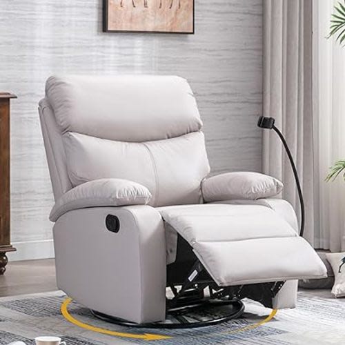 GNMLP2020 Rocker Swivel Recliner Chair, Rocking Recliner Chair with Microfiber Leather, Manual Small Recliner Easy to Operate Reclining, Single Sofa Recliner for Living Room, Beige : Home & Kitchen