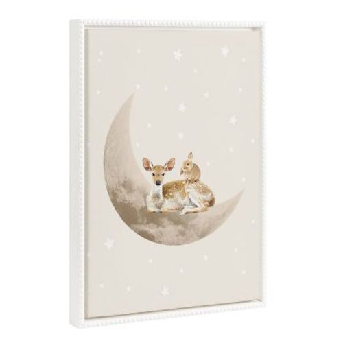 Kate & Laurel All Things Decor 18"x24" Sylvie Beaded on The Moon Framed Canvas by July Art Prints White : Modern Style