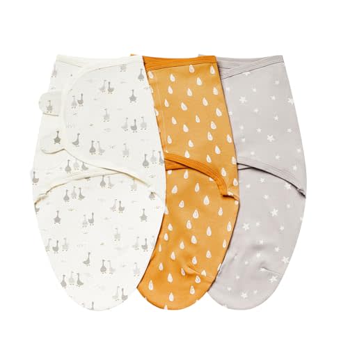 insular Baby Swaddle Wrap, Swaddle Blanket for Newborn and Infant, Adjustable Swaddle Set for Boy and Girl, Soft Cotton Baby Sleep Sack 3 Pack (Small(0-3 Month), Beige Duck)