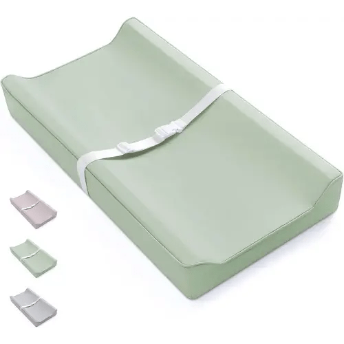 Blissful Diary Vegan Leather Baby Changing Pad with Waterproof & Wipe-Clean PU Cover, Standard Size Cozy Diaper Changing Pad for Dresser and Table, Light Green