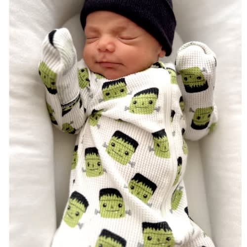 Organic Waffle Basic Zip Footie, Halloween Monster