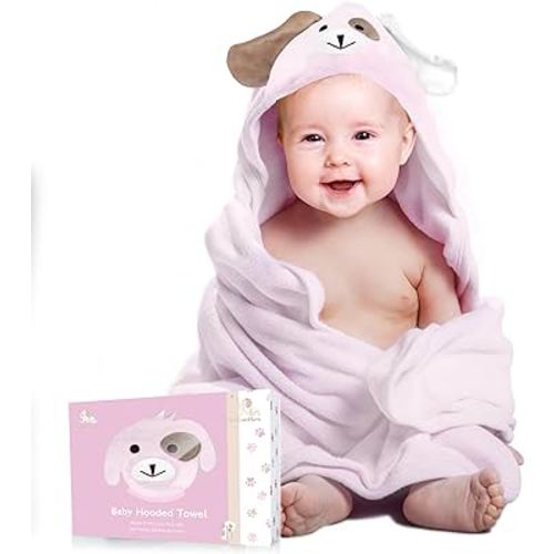 Baby Towels with Hood Baby Towel Baby Bath Towels Hooded Baby Gift X-Large Organic Cotton Hooded Baby Towels and Washcloths Boy and Girl Ultra Soft Baby Towels 35 x 35 inches - Pink